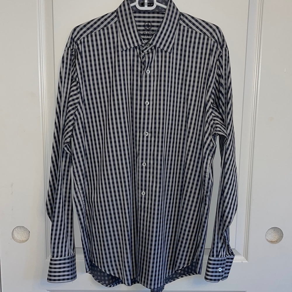 Bugatchi Mens Classic Fit Button Down checkered Shirt Size L